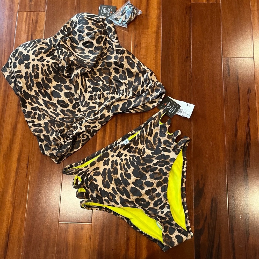 New NWT Bar III Tankini Two Piece Swimsuit Cheetah Animal Print Bikini Sz Small